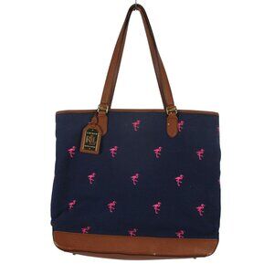 Lauren Ralph Lauren Navy & Pink Flamingo with brown faux leather trims & straps